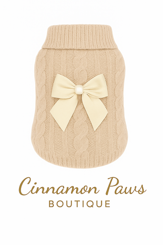 The Knit Pearl Sweater – “Vanilla Bow Knit” 🧶