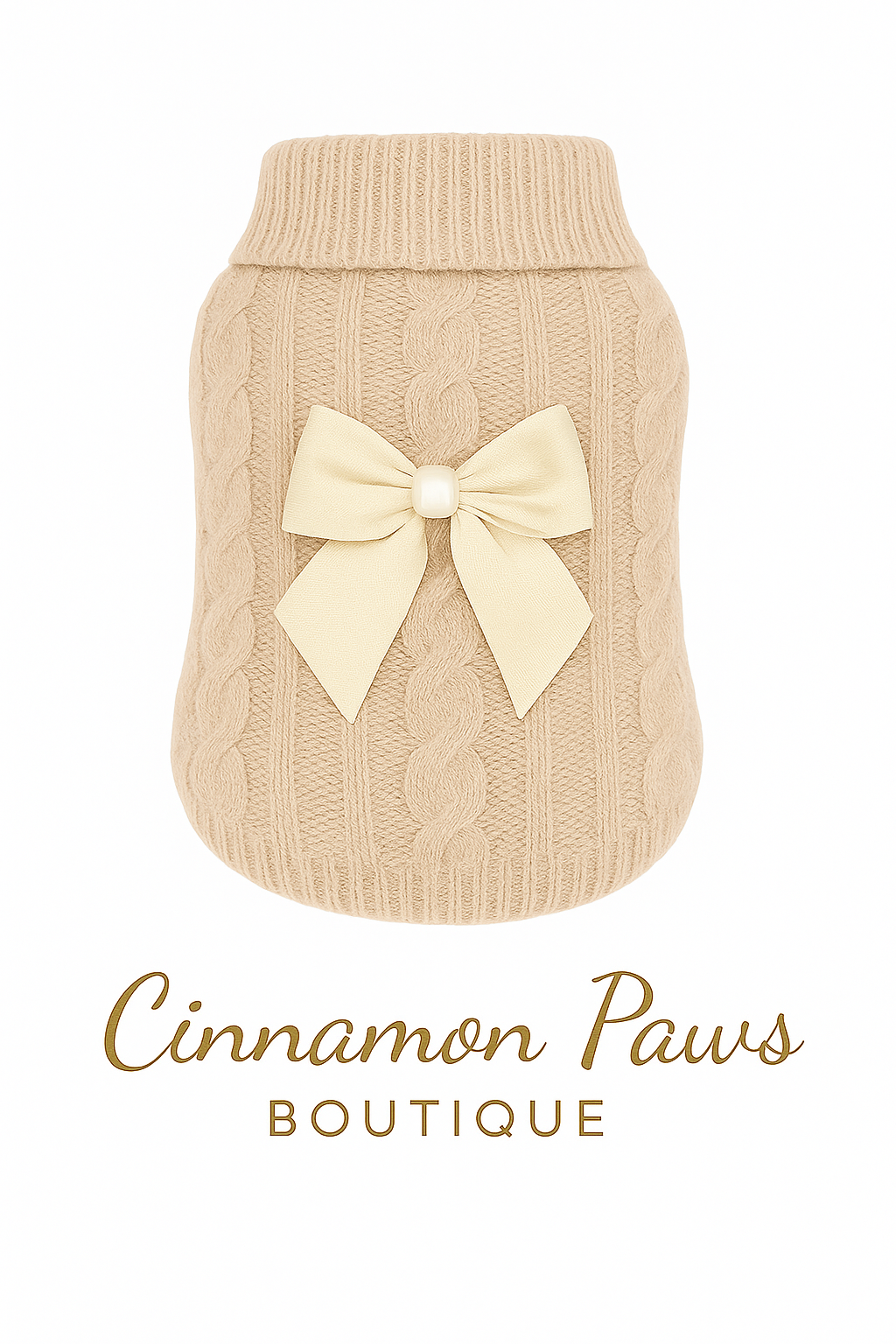 The Knit Pearl Sweater – “Vanilla Bow Knit” 🧶